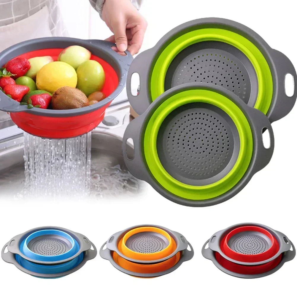 Round Folding Drain Basket Fruit Vegetable Washing Basket Foldable Strainer Colander Collapsible Drainer Kitchen Storage Tool