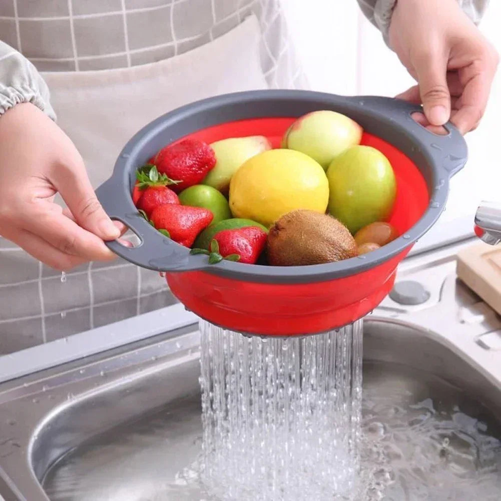 Round Folding Drain Basket Fruit Vegetable Washing Basket Foldable Strainer Colander Collapsible Drainer Kitchen Storage Tool