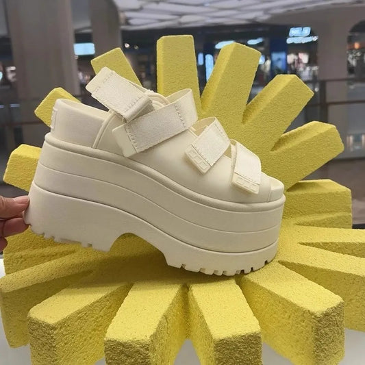 11CM High Platform Sandals Women Summer Hidden Heel Casual Mules Shoes Female Outside Beach Slipper Breathable Chunky Sneakers