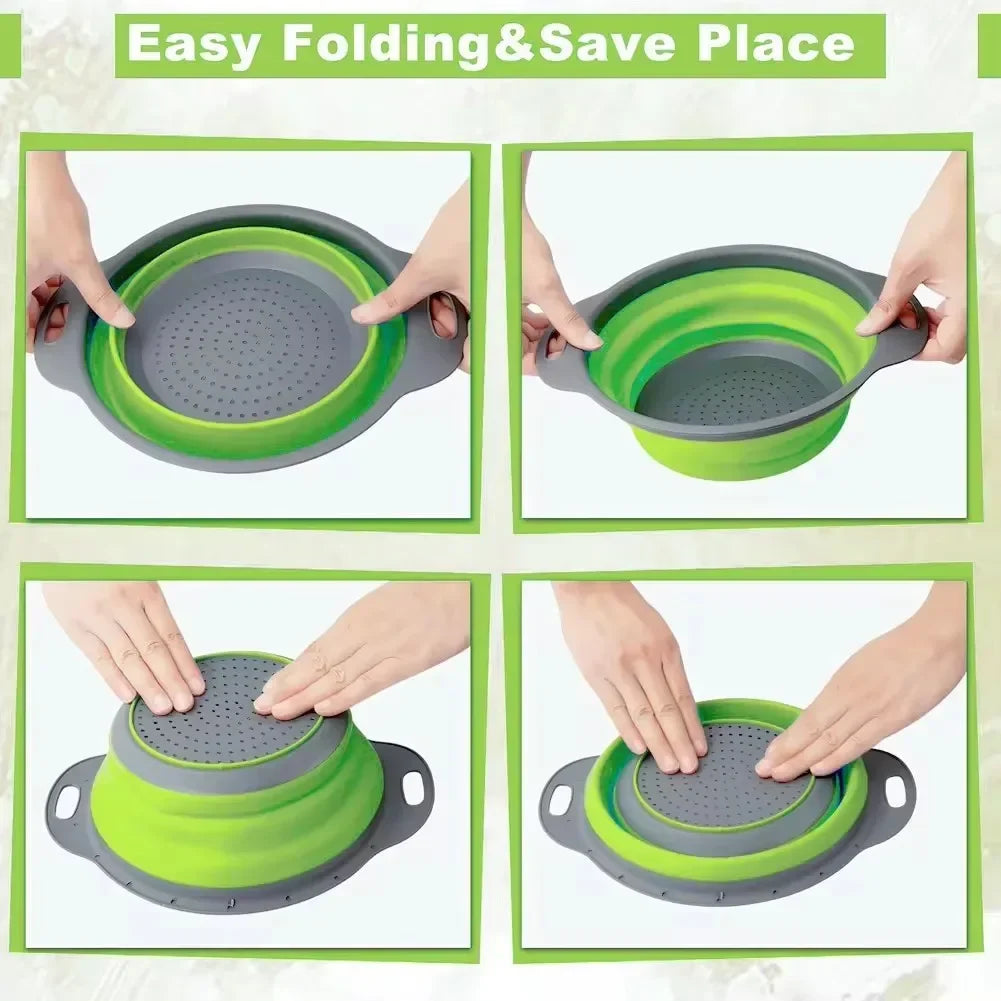 Round Folding Drain Basket Fruit Vegetable Washing Basket Foldable Strainer Colander Collapsible Drainer Kitchen Storage Tool