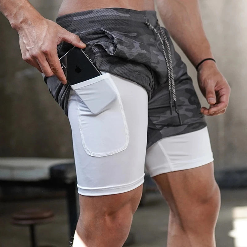 Camo Shorts Men 2 in 1 Double-deck Quick Dry Beach Bottoms Fitness Breathable Gym Training Jogging Short Pants Summer Shorts Men