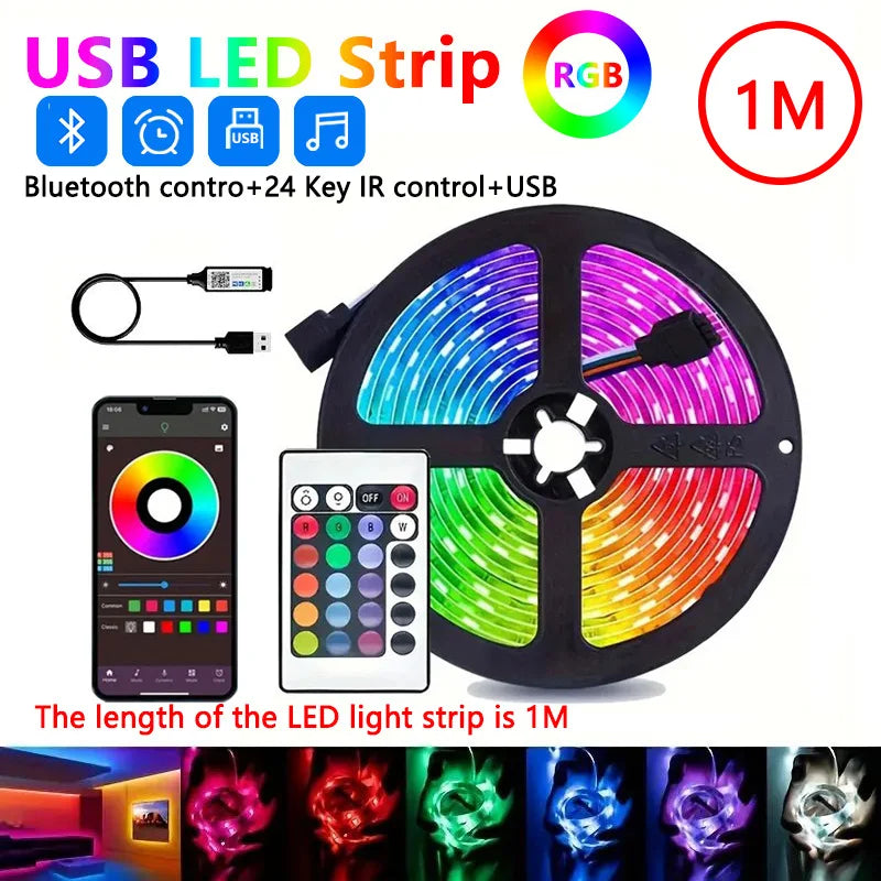 Smart LED Strip Lights 5050 RGB Bluetooth APP Remote Control USB 5V Led Tape Diode Flexible Ribbon Lamp Christmas Room Decor