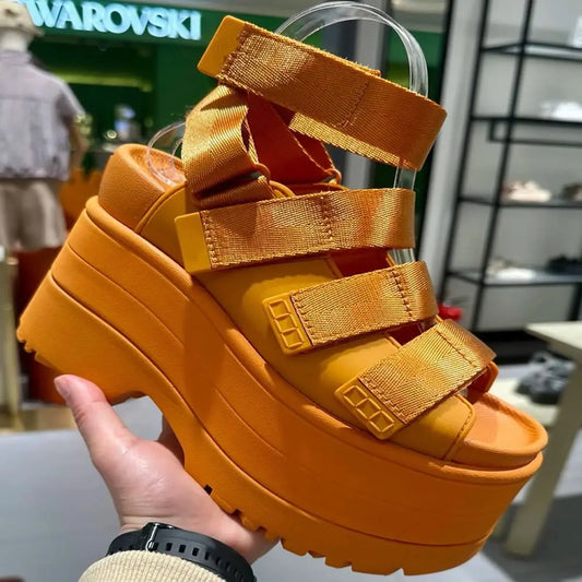 11CM High Platform Sandals Women Summer Hidden Heel Casual Mules Shoes Female Outside Beach Slipper Breathable Chunky Sneakers